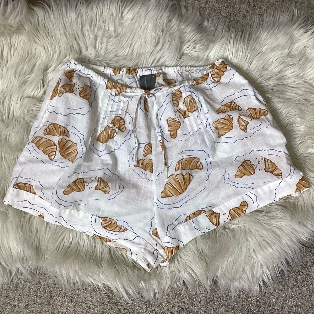 Anthropologie Cotton Sleep Shorts Pleats Croissants Med